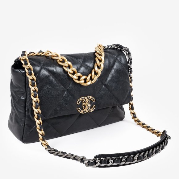 Chanel 19 Large Black Lambskin Quilted Handbag - Picture 6 of 14